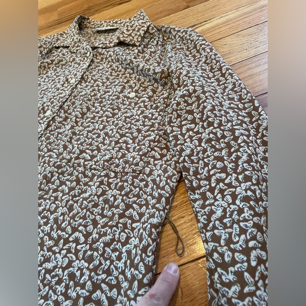 Vtg LANVIN Paris New York Shirt Dress Brown Butterfly No Belt Womens Sz 14 READ - Picture 5 of 16
